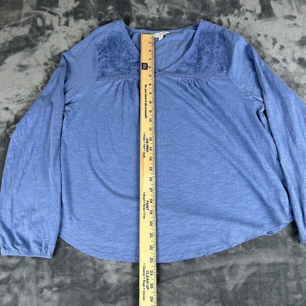 Lucky Brand Top Womens Large Blue Embroidered Boho Long Sleeve Peasant - Picture 2 of 6